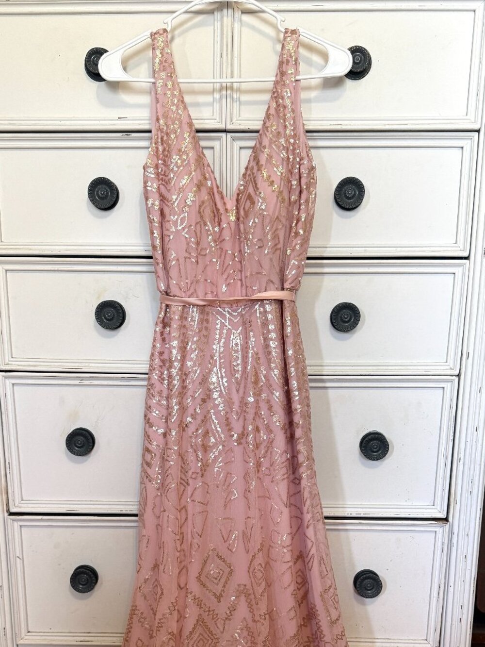 Angelina Faccenda Blush and Gold Formal Sequin Dress Size 8